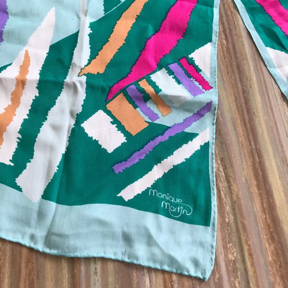 Vtg Monique Martin Colorful Abstract Print Silk Scarf for Neck or Hair 10x54 - Picture 2 of 6